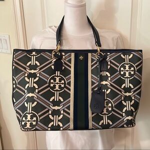 Tory Burch Navy and Green Gemini Link Bag